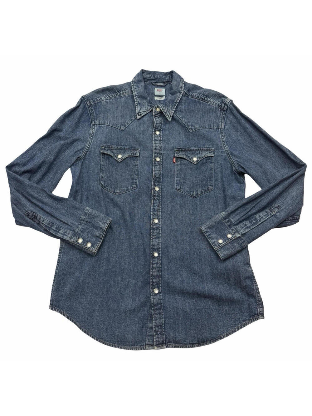 Levi's Standard Fit Western Snap Button Shirt Stonewash Acid Blue Size M